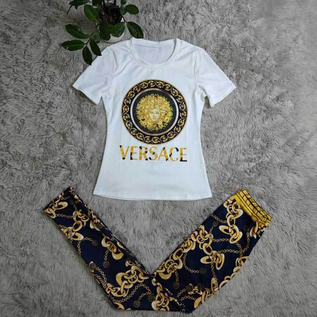 Short Sleeve Printed Casual Pants Suit