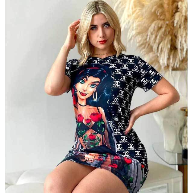 Printed Short Sleeve Mini Bodycon Dress