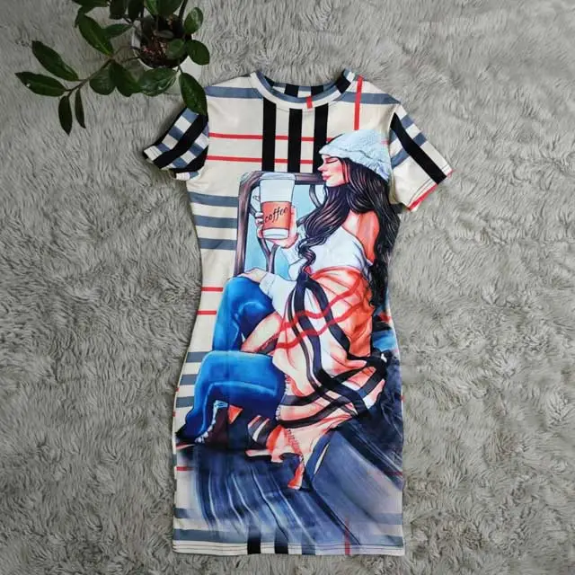 Printed Short Sleeve Mini Bodycon Dress