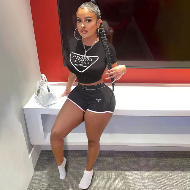 Letter Print Casual Short Set