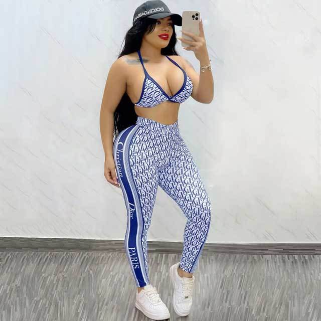 Printed Bra Top Casual Jogging Pants Set