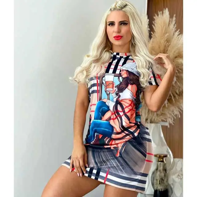 Printed Short Sleeve Mini Bodycon Dress