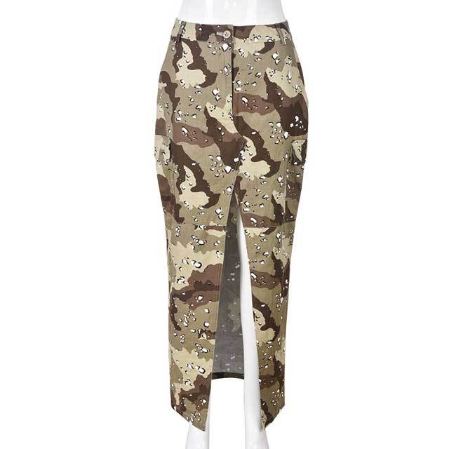 Camo Print Slit Maxi Skirt