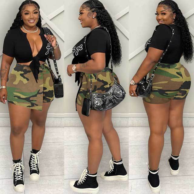 Camo Print Irregular Shorts Skirt