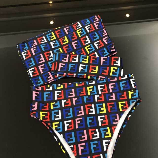 Colorful Letter Print Bandeau Bikini