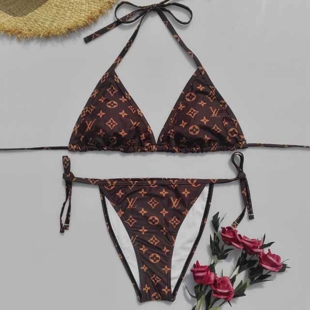 Letter Print Strappy Bikini Swimsuit