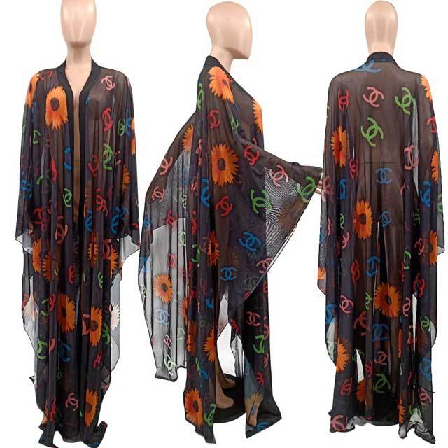 See Through Mesh Printed Maxi Dress