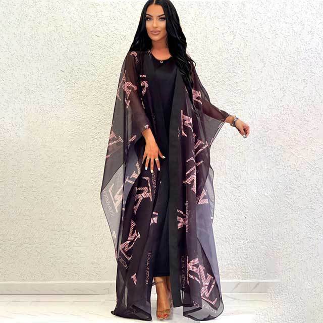 See Through Mesh Printed Maxi Dress