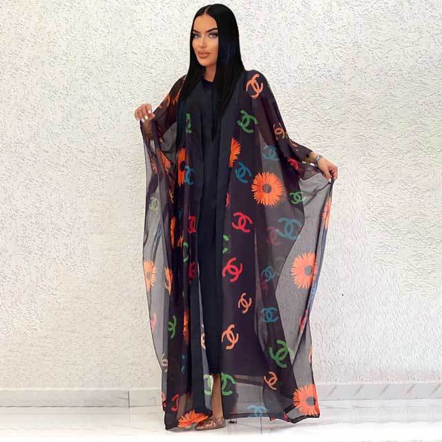 See Through Mesh Printed Maxi Dress
