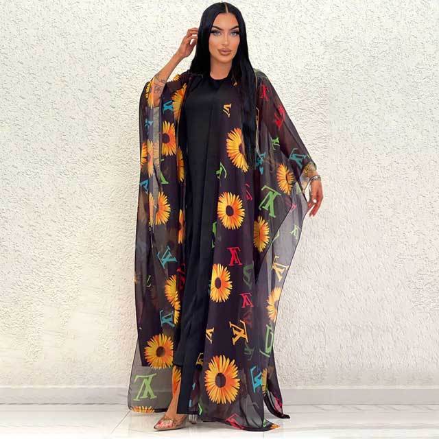 See Through Mesh Printed Maxi Dress