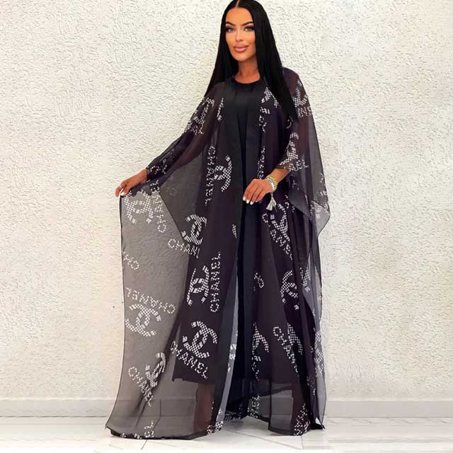 Sheer mesh abstract contrast see through long sleeve maxi dress