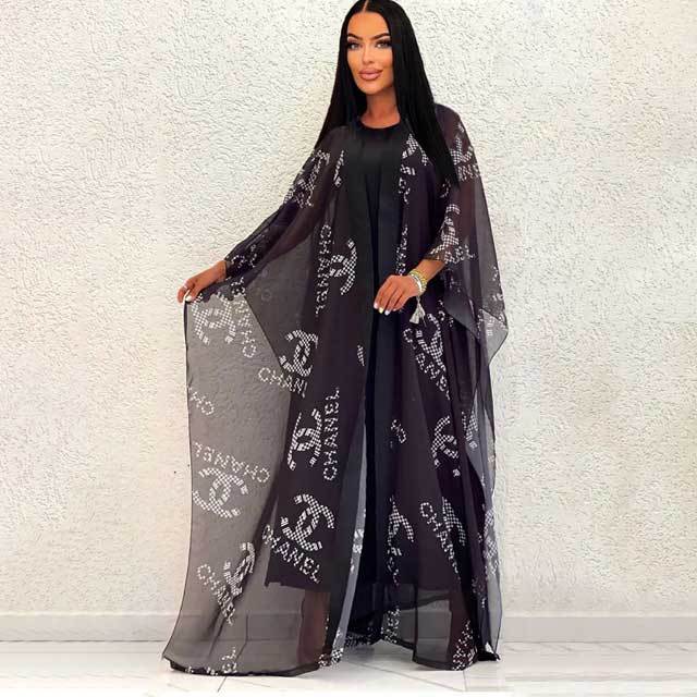 See Through Mesh Printed Maxi Dress