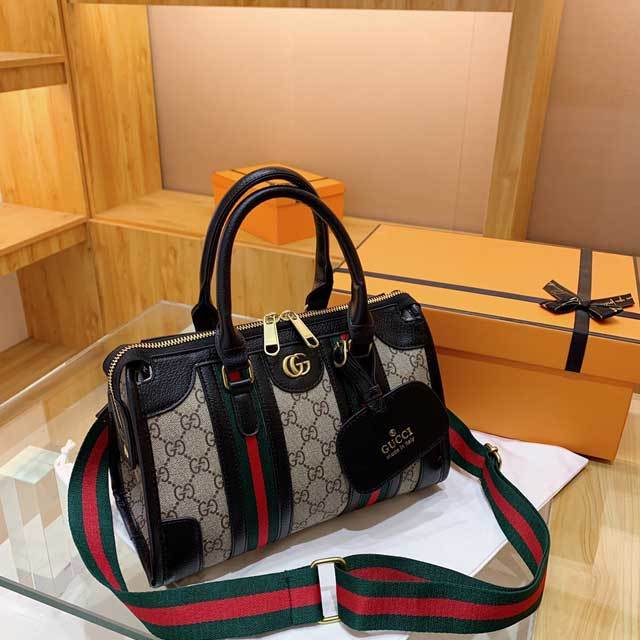 Leather Striped Crossbody Handbag