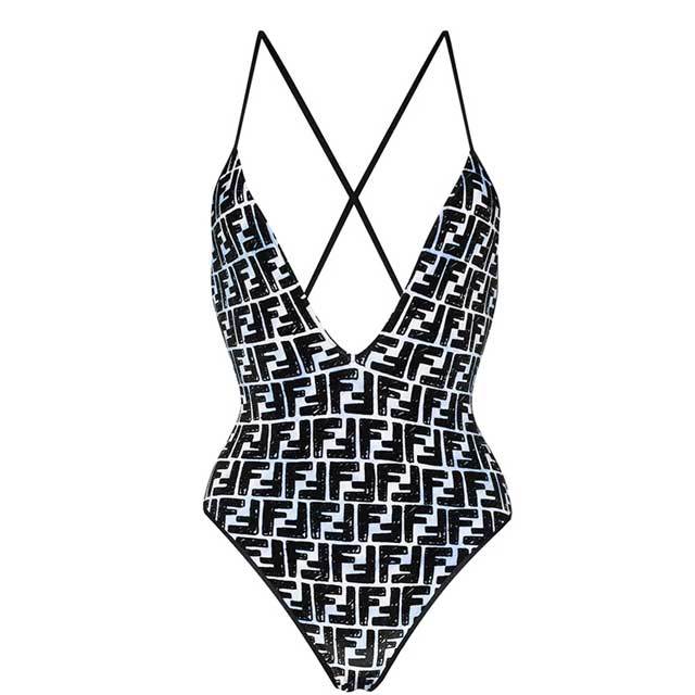 Letter Print Backless Swimsuit