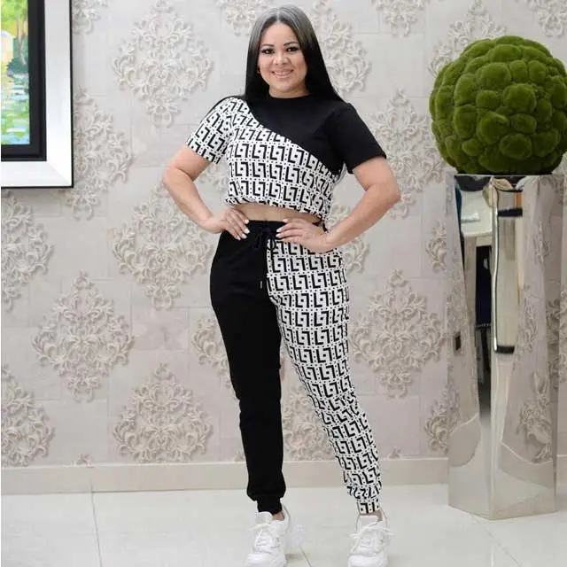 Fashion Print Short Sleeve Jogging Suit