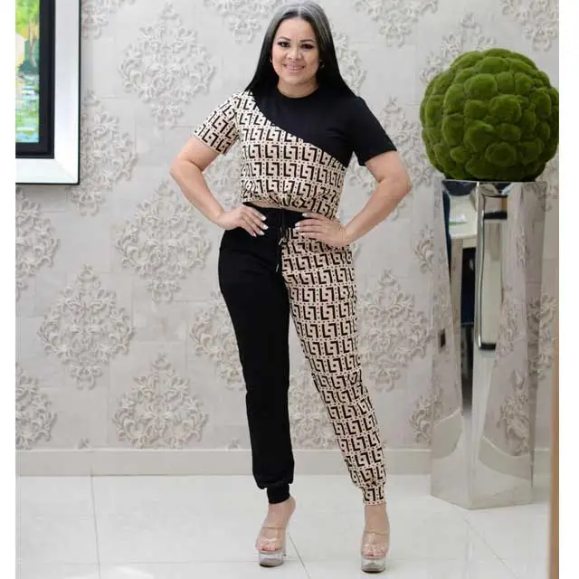 Fashion Print Short Sleeve Jogging Suit