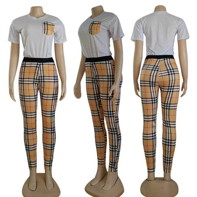 Plaid Print Short Sleeve Tracksuit Set