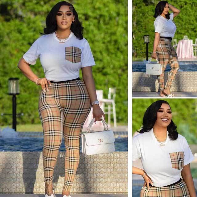 Plaid Print Short Sleeve Tracksuit Set