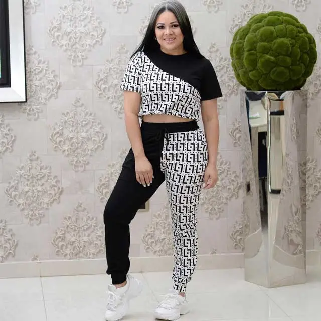 Fashion Print Short Sleeve Jogging Suit