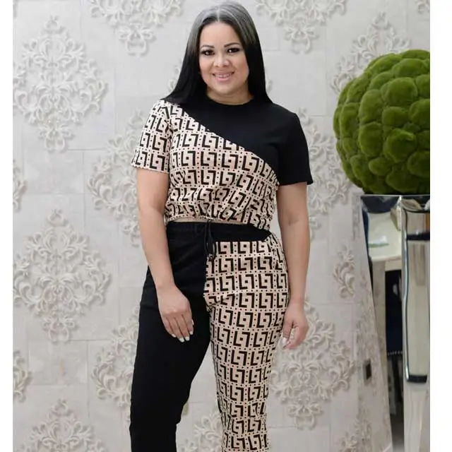 Fashion Print Short Sleeve Jogging Suit