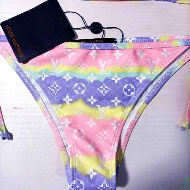 Color Block Letter Print Bikini Set