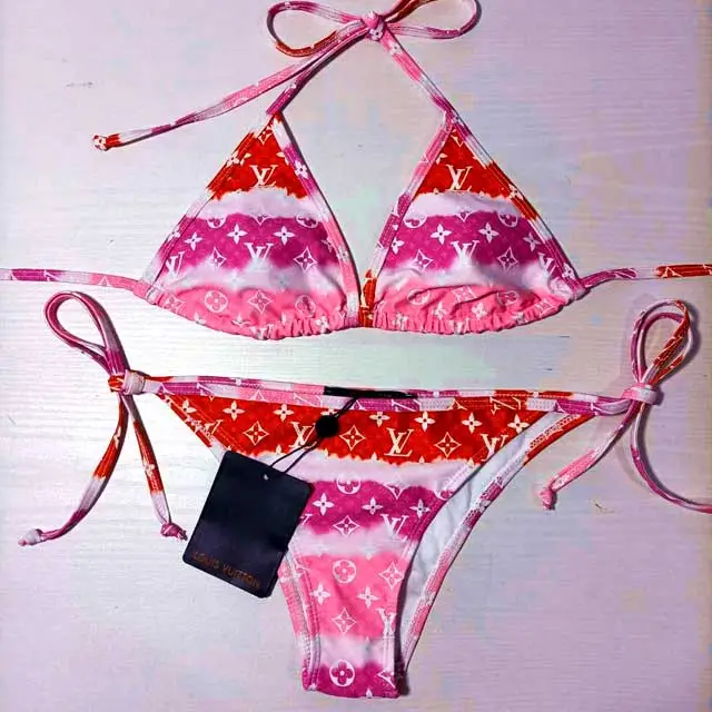 Color Block Letter Print Bikini Set