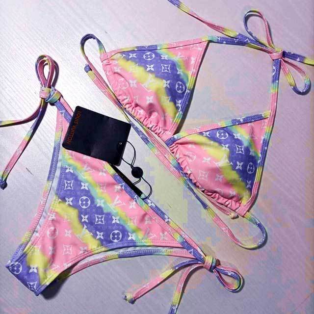 Color Block Letter Print Bikini Set