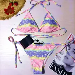 Color Block Letter Print Bikini Set