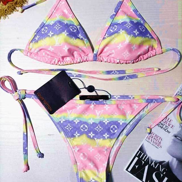 Color Block Letter Print Bikini Set