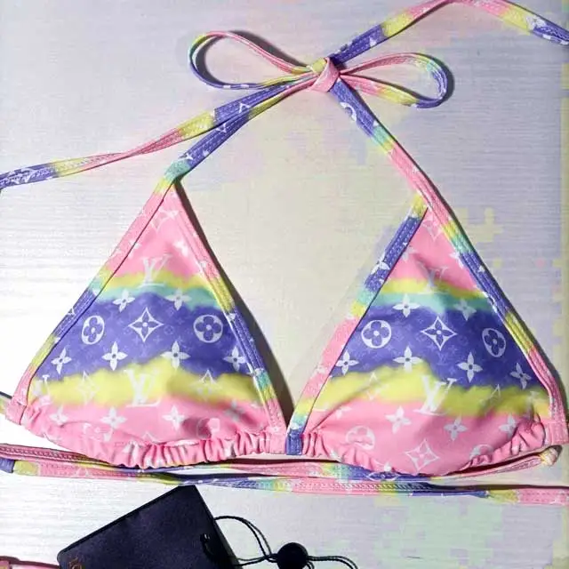 Color Block Letter Print Bikini Set