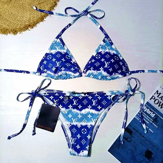 Color Block Letter Print Bikini Set