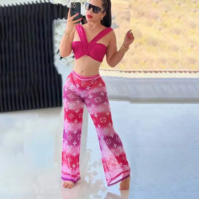 Printed Mesh Bell Pant