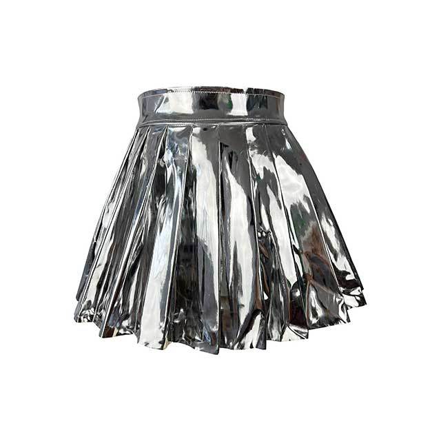 Shiny PU Leather Pleated Skirt