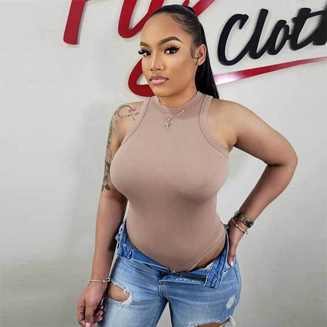 Solid Color Ribbed Cotton Sleeveless Bodysuit
