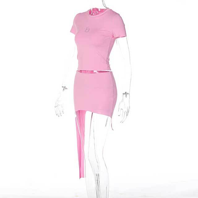Rhinestones Top Irregular Skirt Set