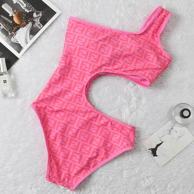 Printed Single Shoulder Hollow Out One Piece
