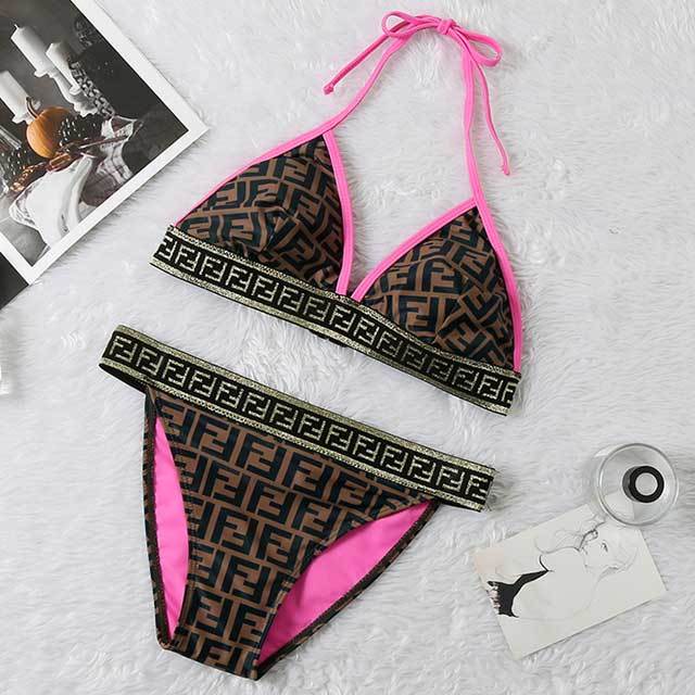 Letter Print Strappy Bikini