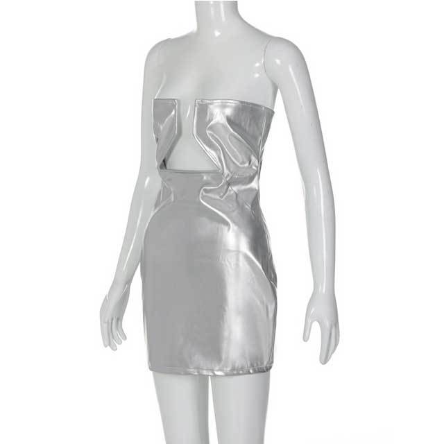 Leather Hollow Out Strapless Dress