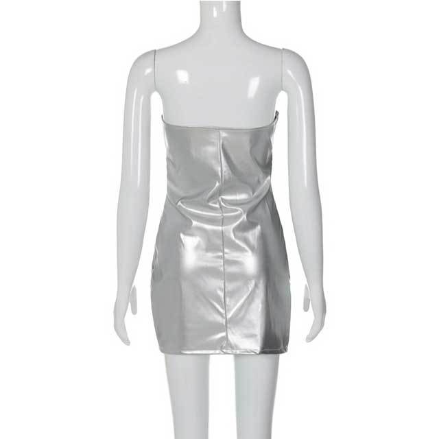 Leather Hollow Out Strapless Dress