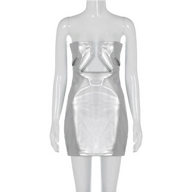Leather Hollow Out Strapless Dress