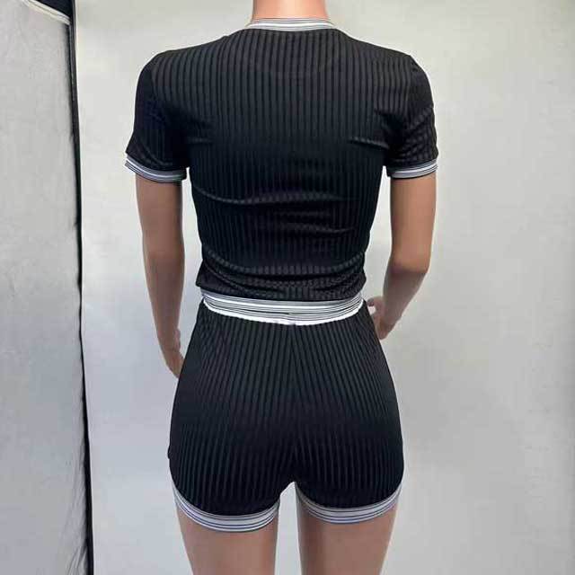 Ribbed Striped Casual Short Set