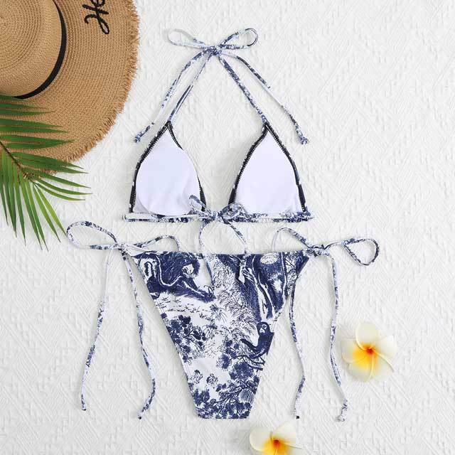 Chic Print Strappy Bikini Set