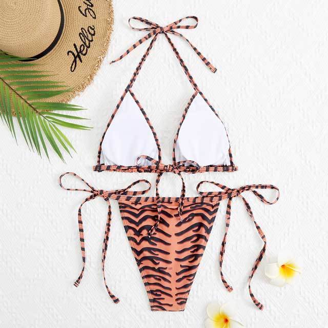 Zebra Print Strappy Bikini Swimsuit