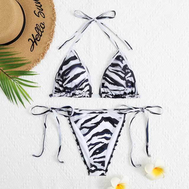 Zebra Print Strappy Bikini Swimsuit