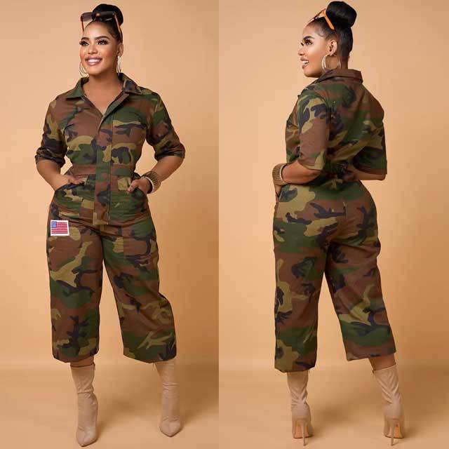 Camo Print Cargo Jumpsuit Overalls