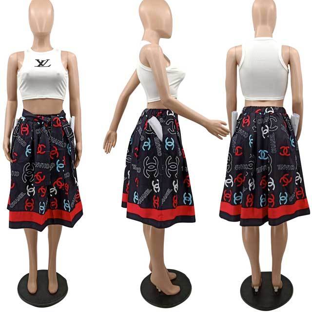 Fashion Print Swing Pleated Skirt