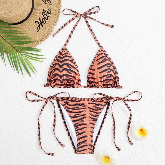 Zebra Print Strappy Bikini Swimsuit