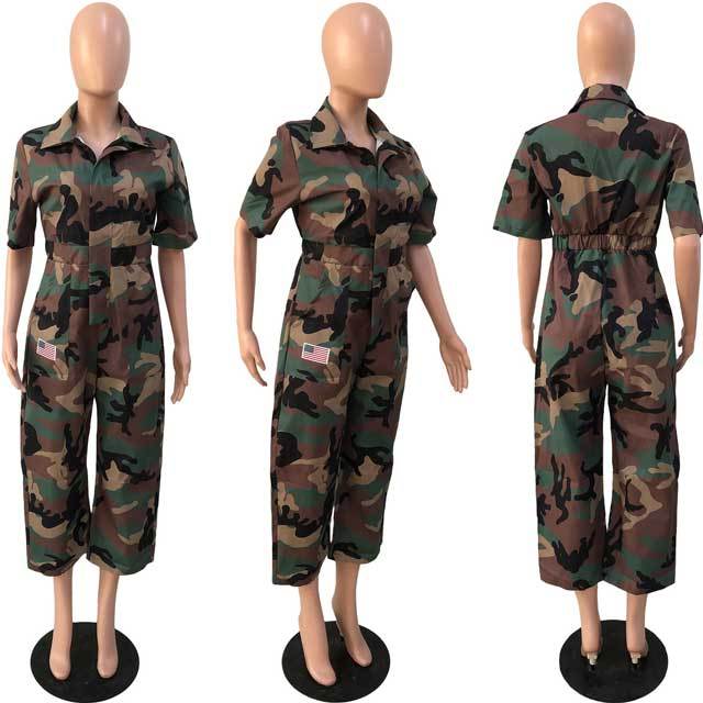 Camo Print Cargo Jumpsuit Overalls