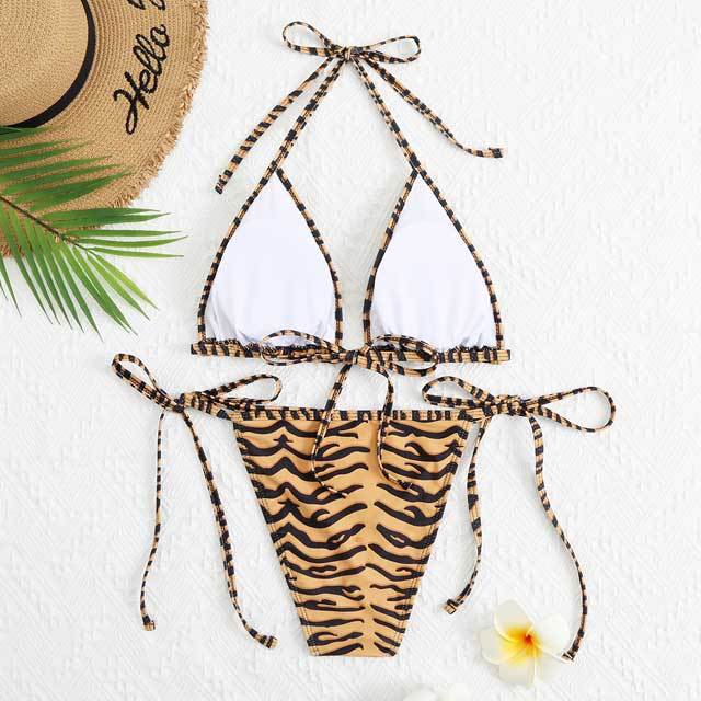 Zebra Print Strappy Bikini Swimsuit