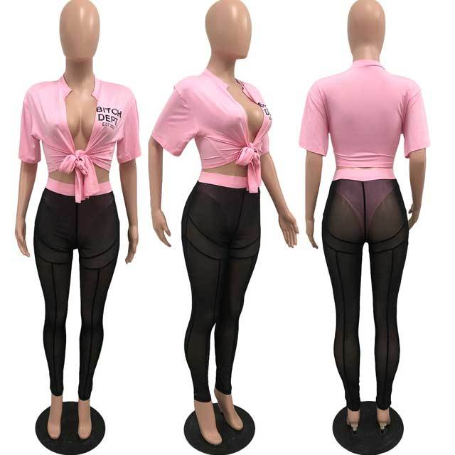 Tied Top Mesh Pants Set